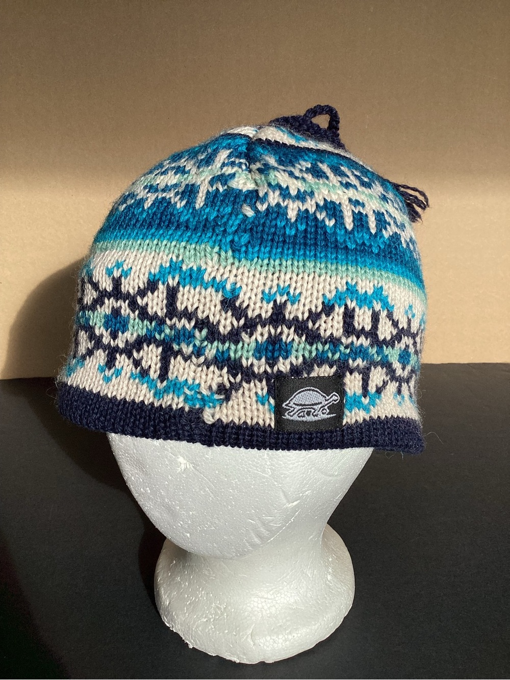 Turtle fur wool knit Beanie Hat Made in Canada Nordic fair isle pattern